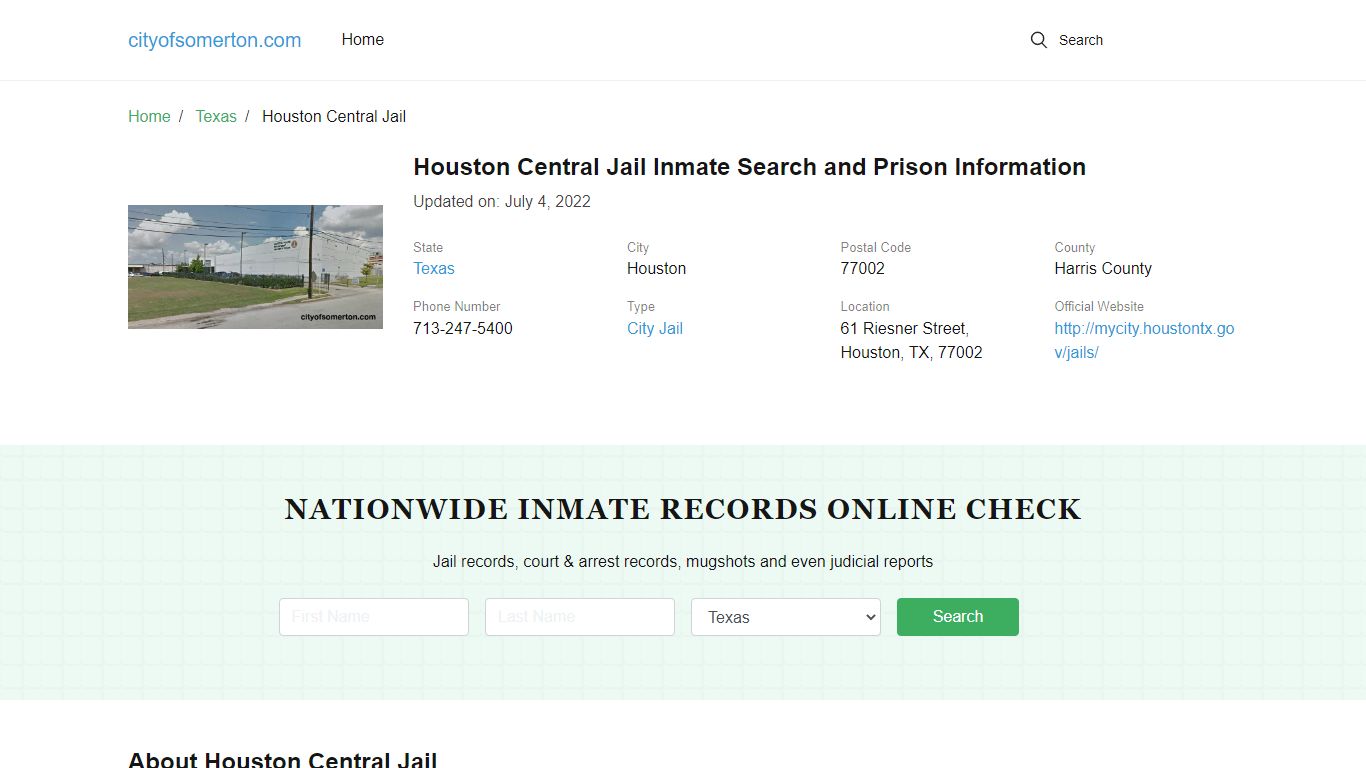 Houston Central Jail Inmate Search and Prison Information